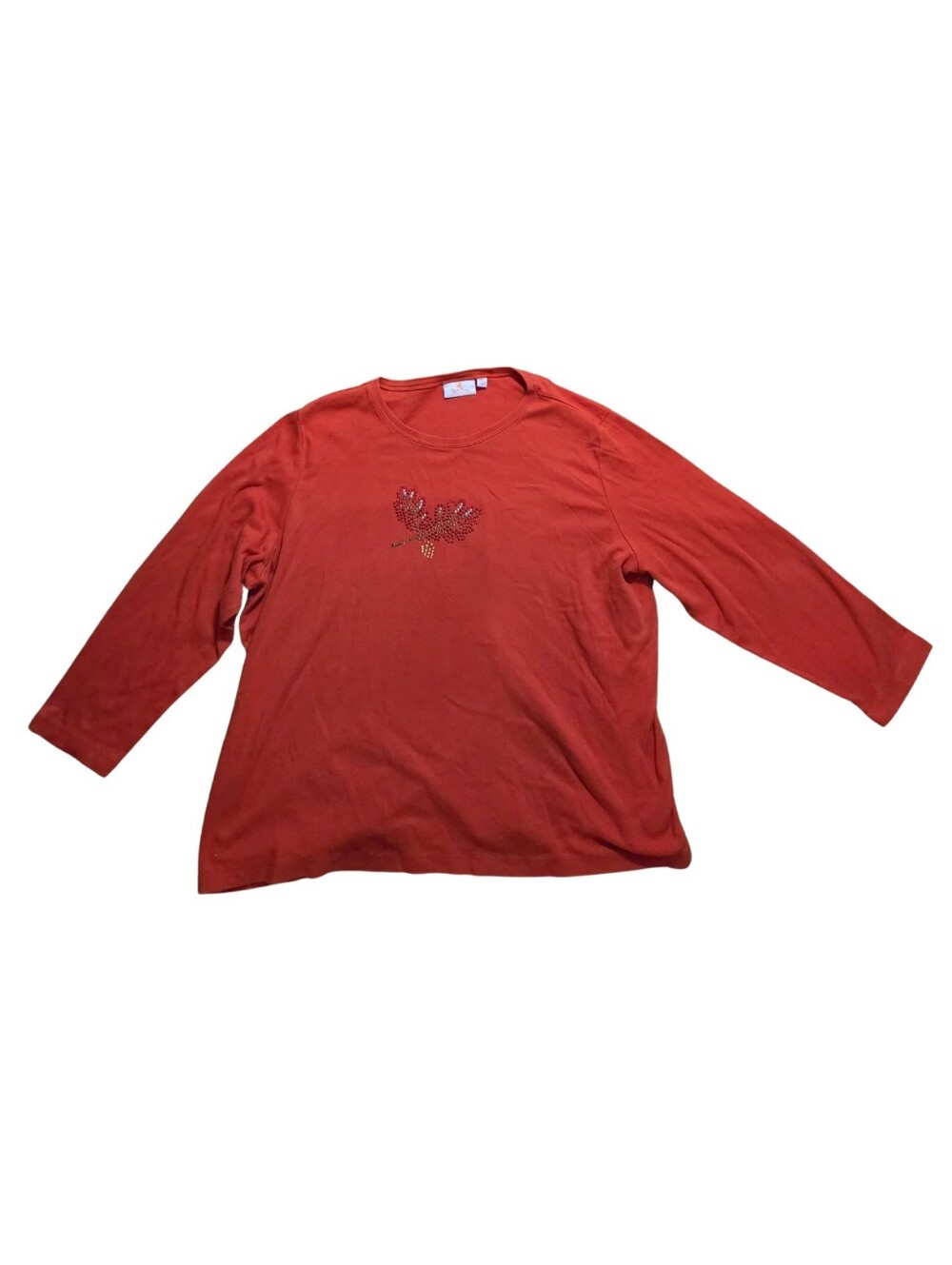 Quacker Factory Autumn Top Womens 3X Plus Leaves Fall Shirt Orange Long Sleeve